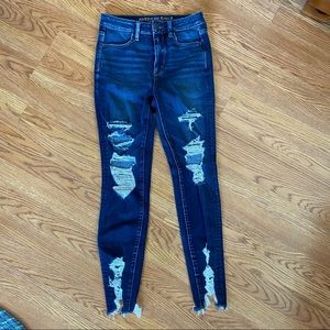 American Eagle Dark Wash Ripped Skinny Jeans